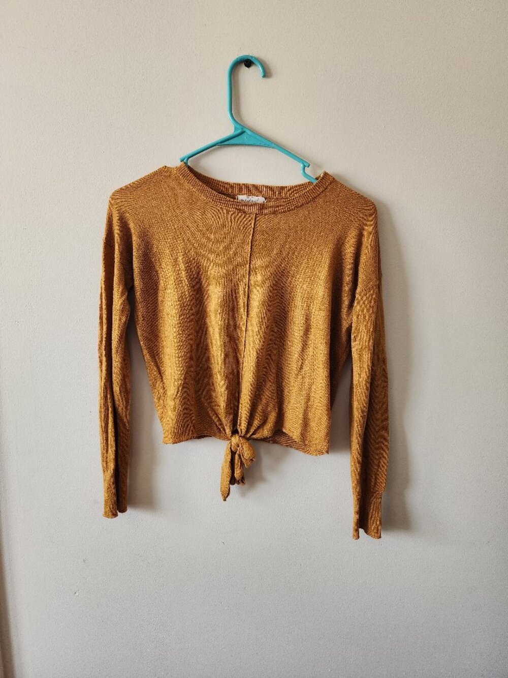 Hippie Rose Sweater Size XS Mustard Yellow Tie-Front Knit Sweater